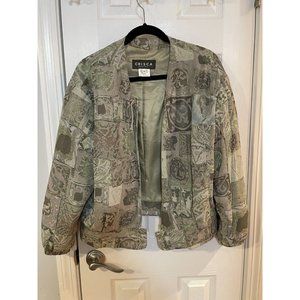Vintage Crisca Bomber Style Womens Jacket Size 40 Light Green Pattern